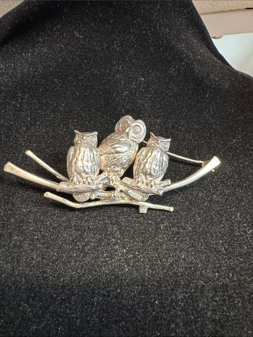 Sterling silver Owl Trio brooch.